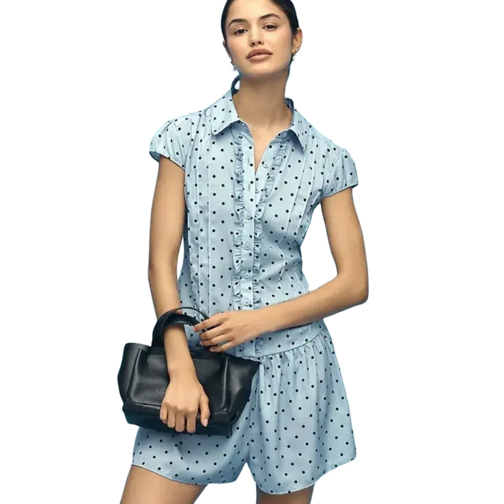 Anthropologie Maeve Cap Sleeve Polka Dot Romper NWT Size Medium